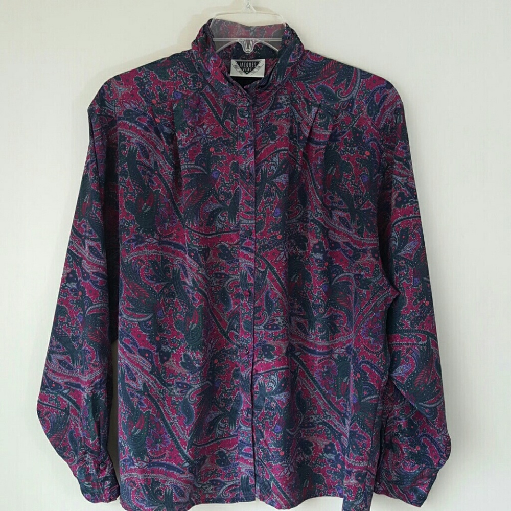 Vintage Paisley Bird Print Blouse-Large